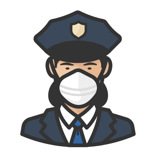 Asian, coronavirus, female, n-95 mask, police icon