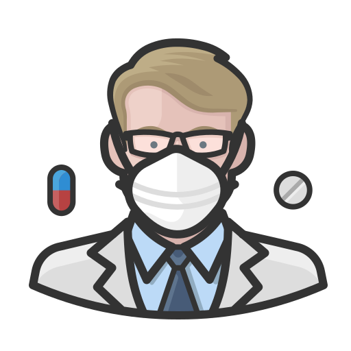 Coronavirus, male, n-95 mask, pharmacist, white icon