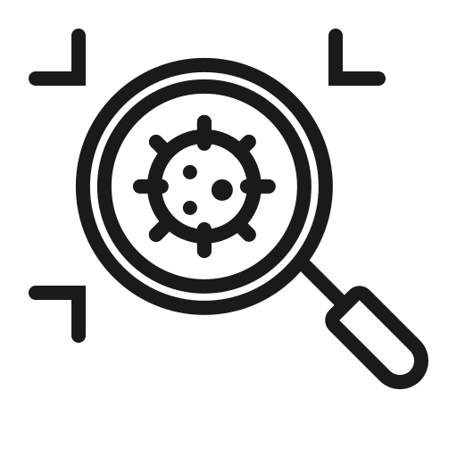Bacteria, corona, coronavirus, covid, magnifying glass, virus icon