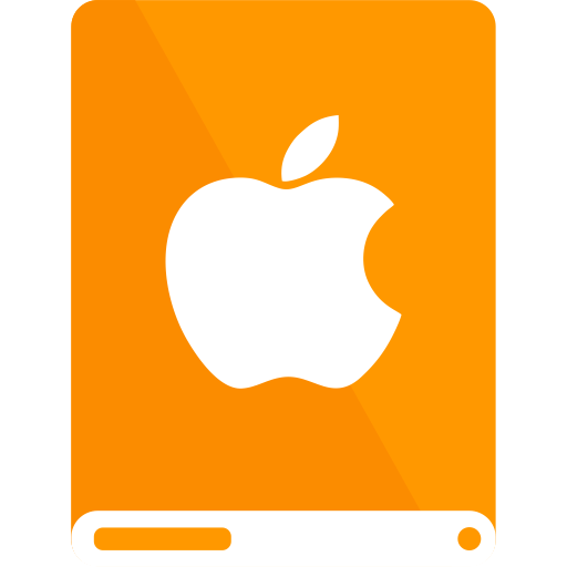 Apple, drive, orange, white icon