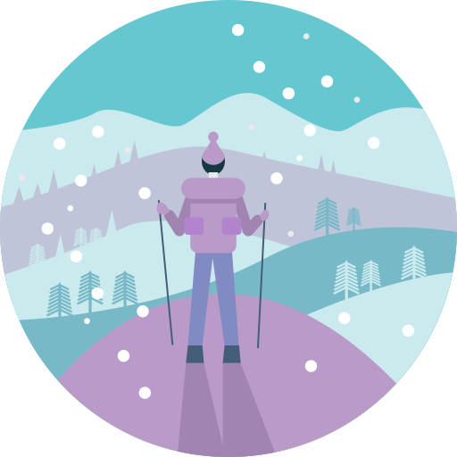 Activity, cold, hiking, man, people, view, winter icon
