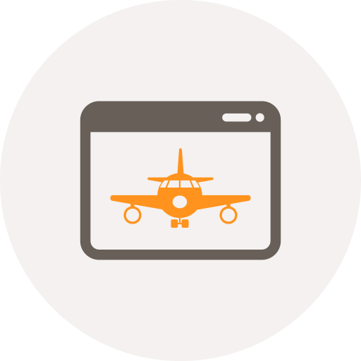 Airplane, browser, internet, landing, page, window icon