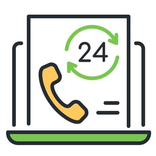 Call center, emergency contact list, helpline, laptop icon