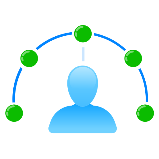 Connected, dots, hosting, managed, person icon