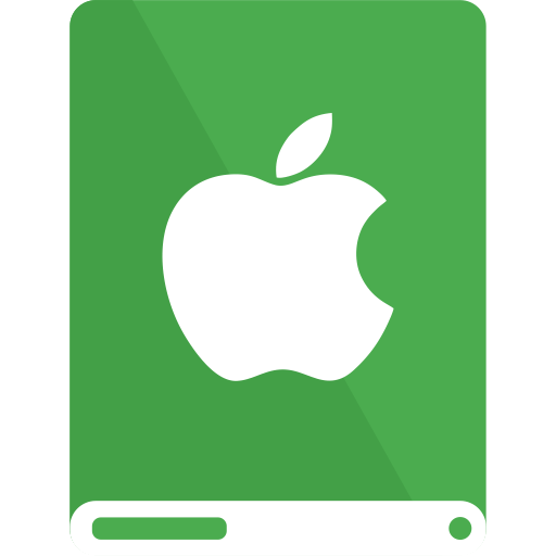 Apple, drive, green, white icon
