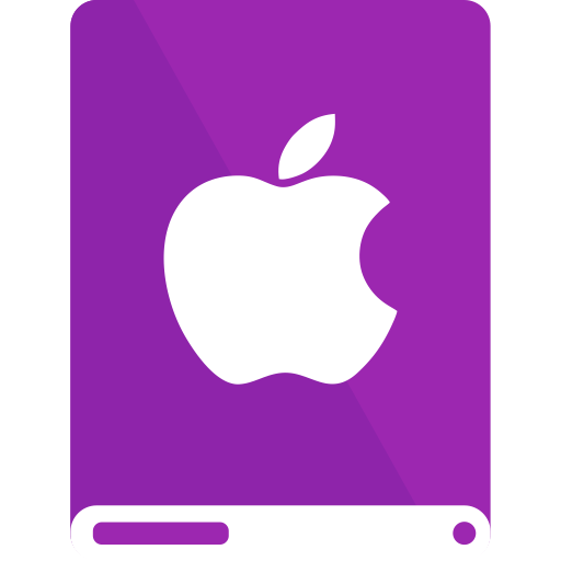 Apple, drive, purple, white icon