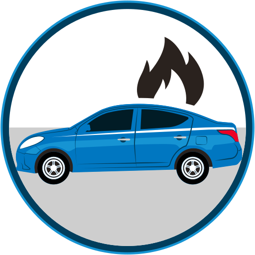 Auto insurance, car insurance, seguro de autos, car in flames, secure icon