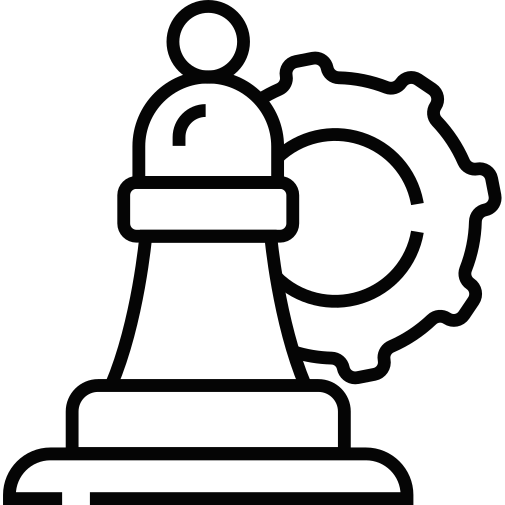 Strategy, planning, business, chess, gear icon