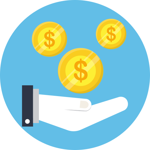 Coins on hand, dollar, investment, money, share icon