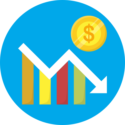 Coin, dollar, down, graph icon