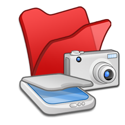 Cameras, folder, red, scanners icon