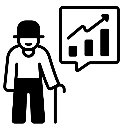Increasing, ageing, statistic, elderly, growing, chart, baby boom icon