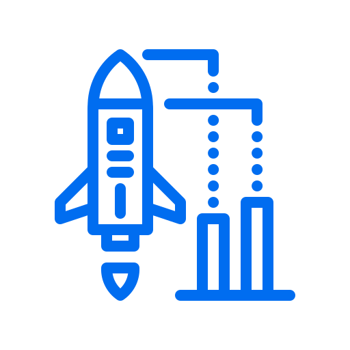 Analysis, augmented, chart, graph, reality, rocket icon