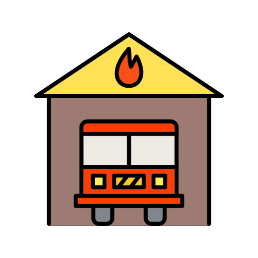 Fire, fire brigade, fire station, fire works icon