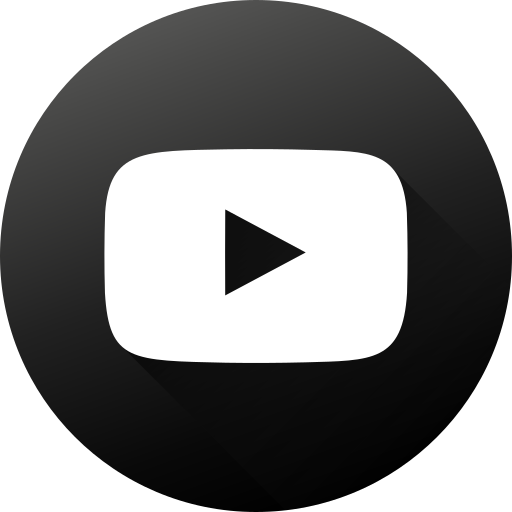 Black white, circle, high quality, long shadow, social, social media, youtube icon