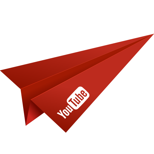 Origami, paper plane, youtube, social media, video, red icon