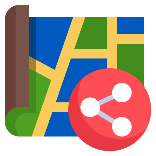 Share, map, location, placeholder, street icon