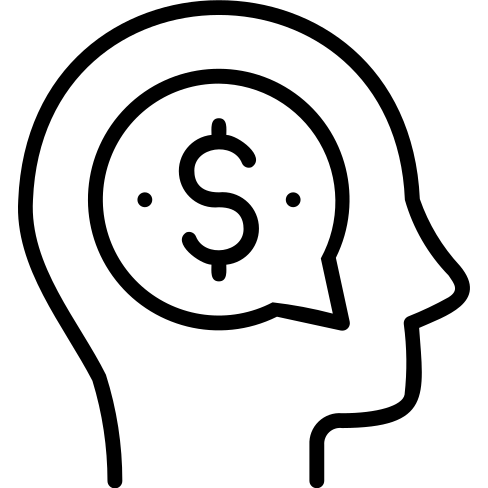 Financial adviser, advice, message, dollar, human brain icon