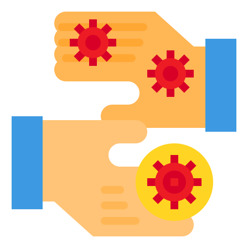Contagion, hands, touching, transmission, virus icon