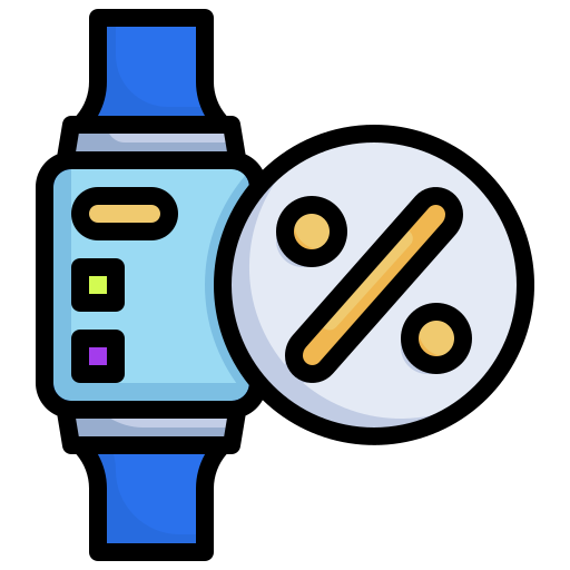 Percentage, smartwatch, digital, technology, rate icon