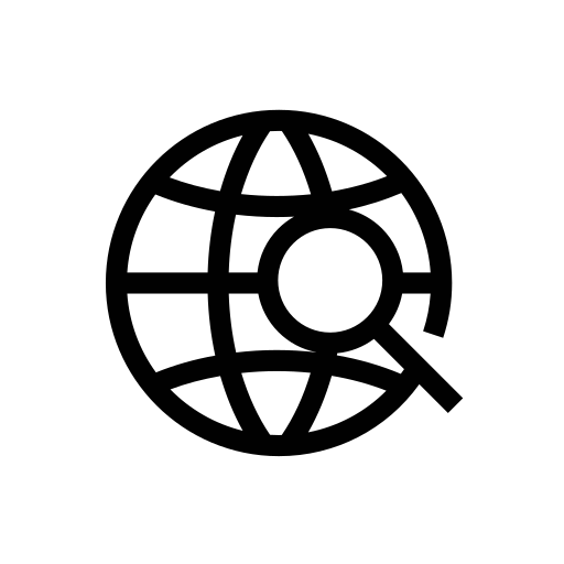 Globe, location, magnifying glass, navigation, position, search icon