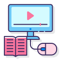computer,book,education,play button,mouse,video,elearning