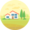 home,landscape,buildings,clouds,tree