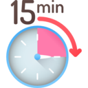 time,clock,time and date,arrow,timer,chronometer,stopwatch,wait,oven,circular arrow,curve,minutes,15min