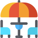 furniture and household,restaurant,sun umbrella,chairs,terrace