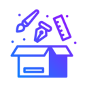 delivery,pencil,art and design,brush,tools,ruler,delivery box ok 