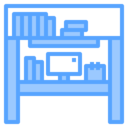 computer,furniture and household,calendar,books,desk,book shelf,document file