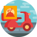 food,food and restaurant,motorbike,transportation,restaurant,moped,takeaway,tray,street,road