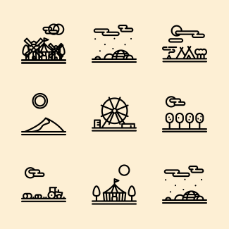 Landscapes linear icons pack