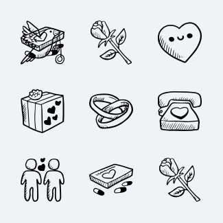 Hand Drawn Love Elements icons pack