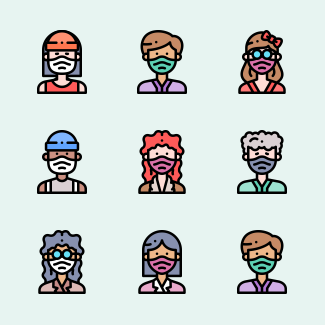 Avatars with medical mask icons pack