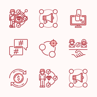 Influencer Marketing Red icons pack