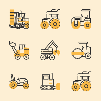 Construction vehicles icons pack
