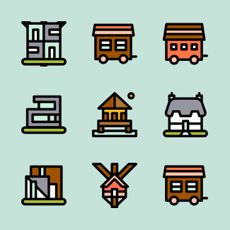 Linear Color Types of houses icons pack