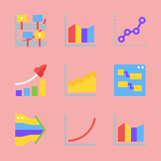 Statistic graph and charts icons pack