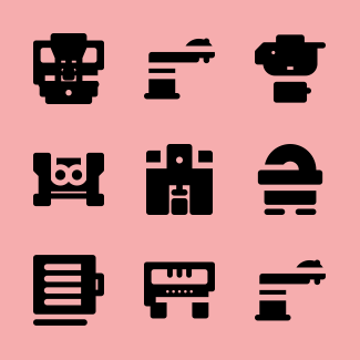 Factory machinery icons pack