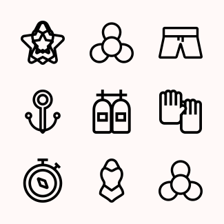 Diving elemets and equipment icons pack