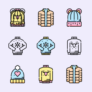 Winter clothes and accesories icons pack