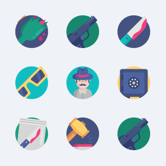 Crime investigation icons pack