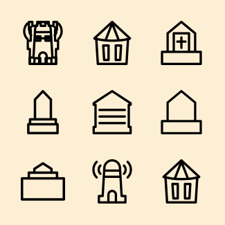 POI Buildings Outline icons pack