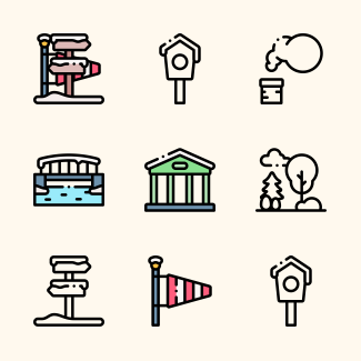Winter town icons pack
