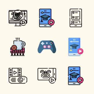 Leisure and activities at home icons pack
