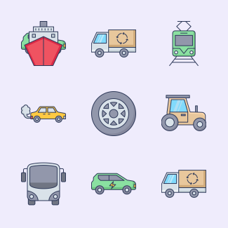 Eco transport icons pack