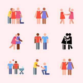 Homosexual couples pictograms icons pack