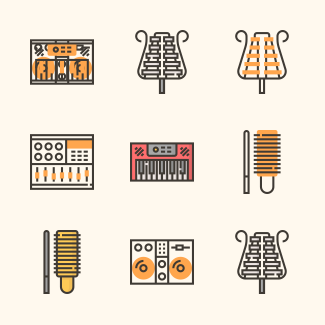 Music instruments icons pack