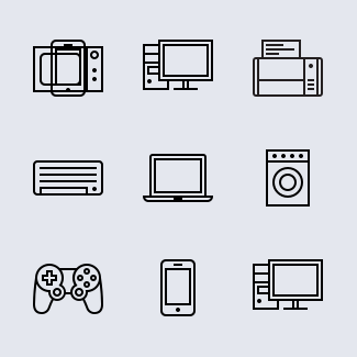 Kitchen Appliances, Computers and Electronics icons pack
